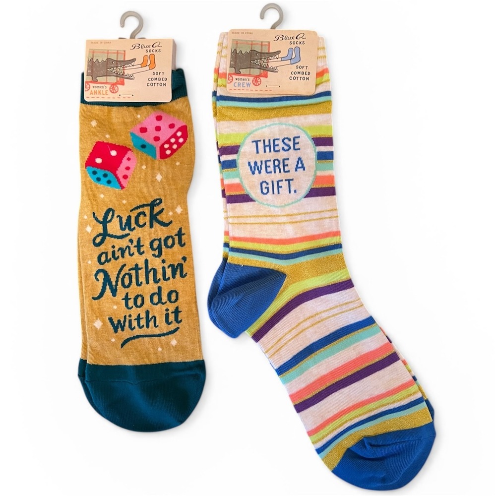 NWT 2 Pairs Blue Q Women's Ankle & Crew Socks Shoe Size 5-10